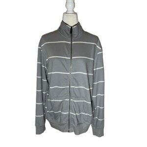 Merona Gray and White Striped Full Zip Jacket - Large